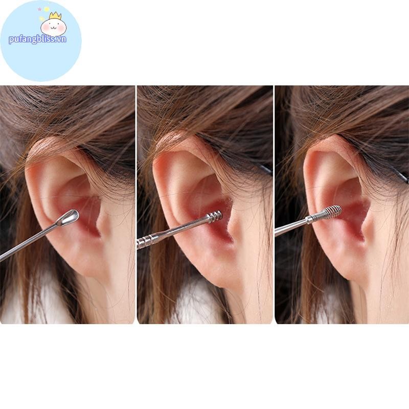 Pufangbliss 6 Cái / bộ Dụng cụ lấy ráy tai Dụng cụ lấy ráy tai bằng thép không gỉ Dụng cụ tẩy ráy tai Curette Thìa Chăm sóc tai Dụng cụ làm sạch tai VN
