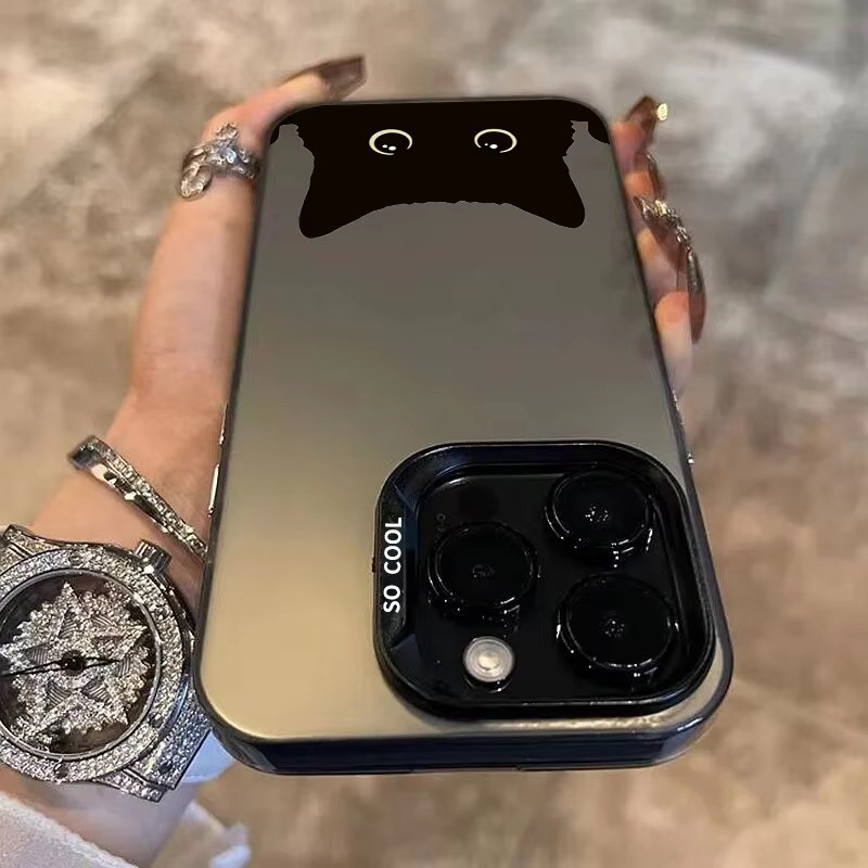 Dành Cho iPhone 11 16 14 15 12 13 Pro Max 16e 8 7 Plus XR X XS Max SE2020 2022 Họa Tiết Mèo Đen Dễ Thương IMD Kim Loại Cứng Chống Sốc