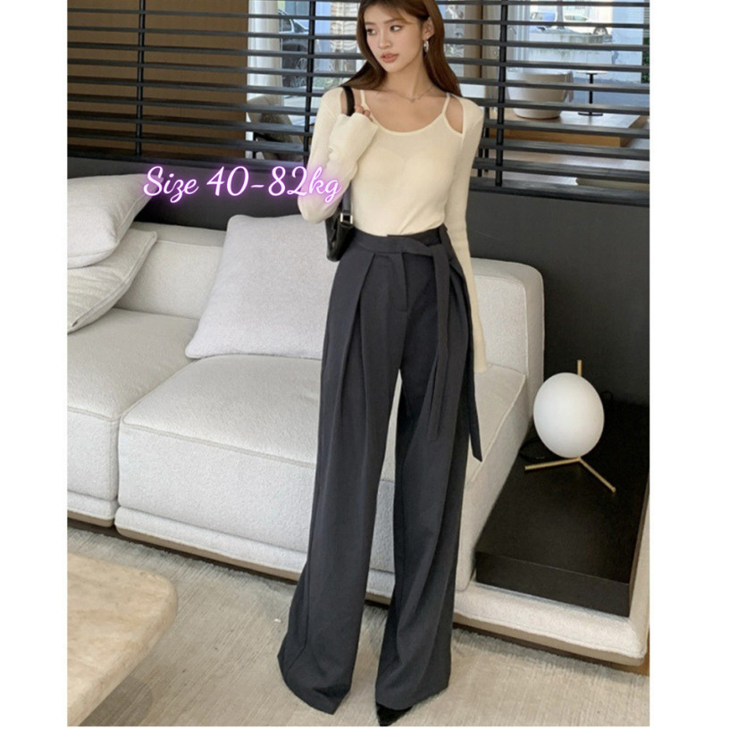 Quần Ống Rộng Hàng Loại 1, Quần Ống Suông Nữ Big Size Dài 105cm, Thiết Kế Dây Nơ Bản To Phong Cách Hot Trend