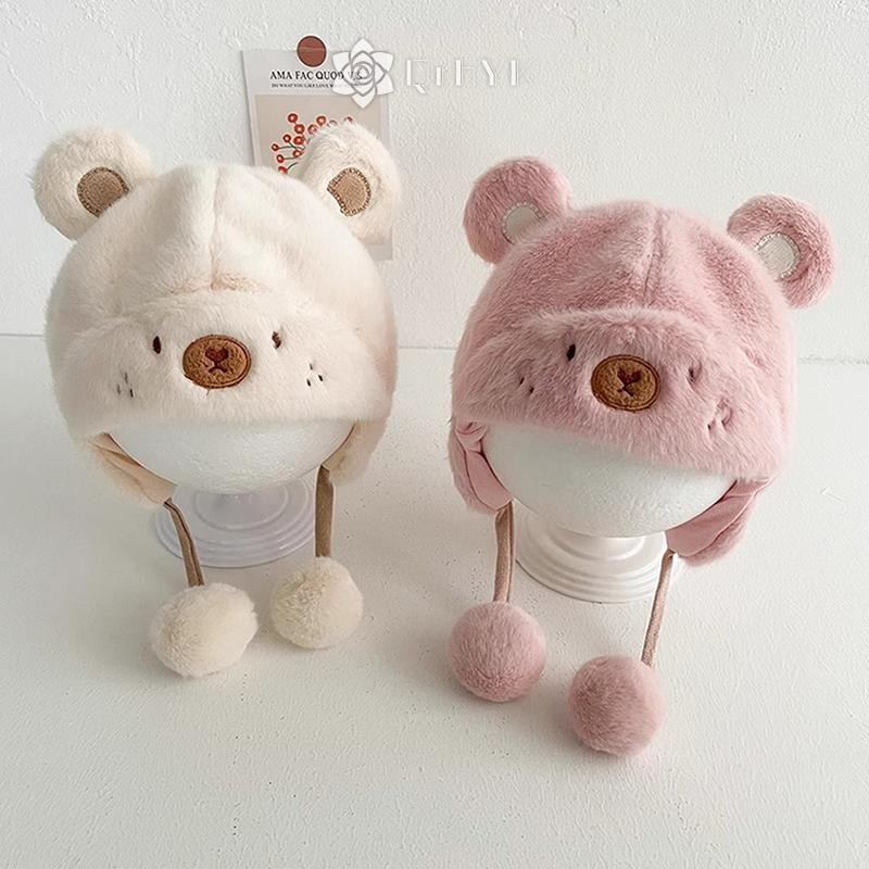 Qrhyk Capybara Mùa Đông Ấm Áp Trẻ Em Bé Gái Bé Trai Mũ Lông Cừu Len Viền Mũ Có Len Mũ Bảo Vệ Tai Mềm Mại Sơ Sinh Bonnet Mới