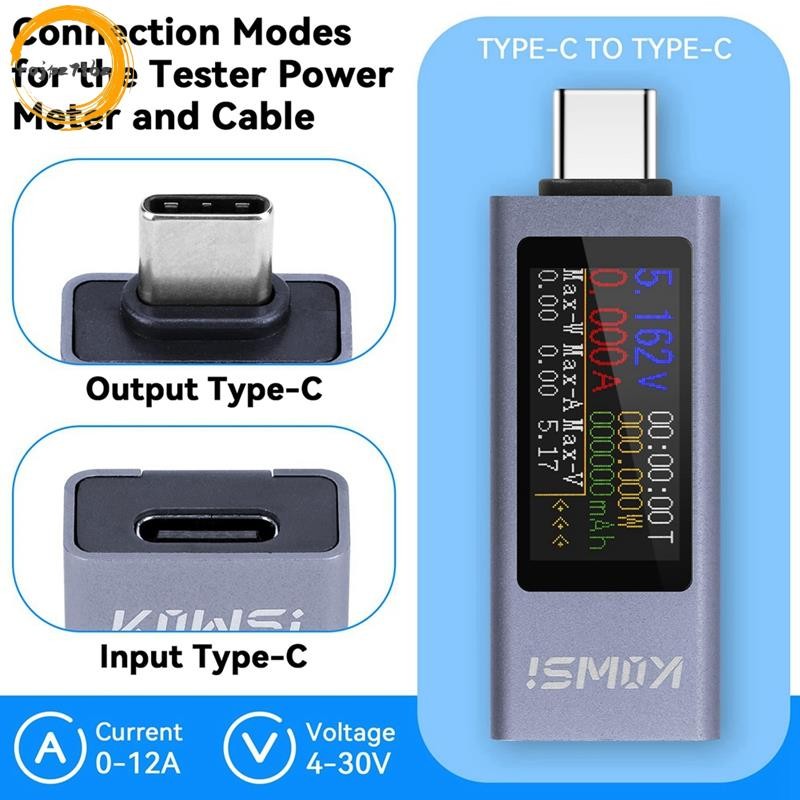 Đồng hồ đo công suất máy đo USB C KOWSI, Đồng hồ vạn năng kỹ thuật số với màn hình màu lớn, Máy kiểm tra điện áp và dòng điện để sạc và sạc dự phòng