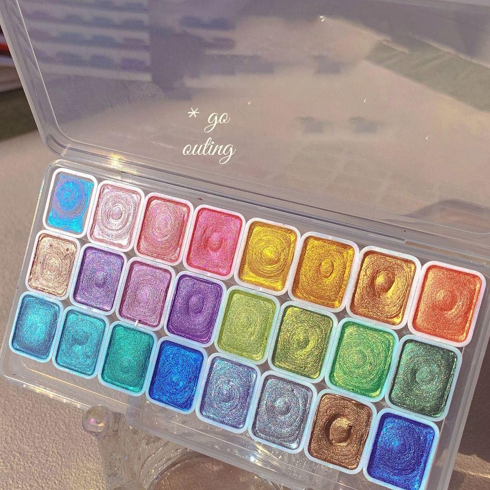 Bộ sắc tố vẽ tranh màu nước JUIC, Trang trí hoa Shine Pearlescent Glitter Watercolor Paints, 20 / 24 / 60Colors Lightfastness Pearlescent Solid Watercolor Pigment