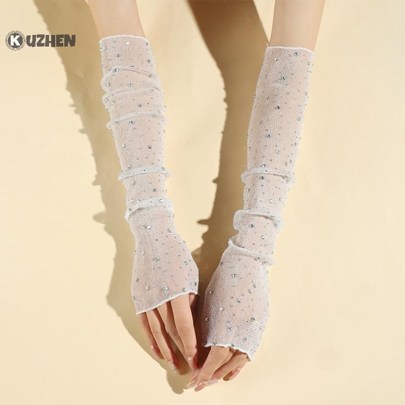 Kuzhen Găng tay ren lưới dài trang trí móng tay, phụ kiện tay gợi cảm, dùng làm đạo cụ chụp ảnh thời trang