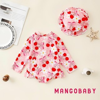 Mg-toddler Bé Gái Rash Guard Đồ Bơi Có Mũ 2 Bộ Nơ Họa Tiết Kéo Dài Tay Cổ Tròn Bé Gái Đồ Bơi