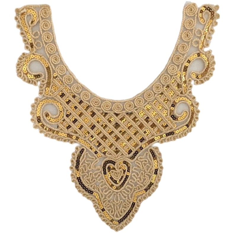 Elegant Embroidered Lace Neckline Collar Sew On Appliques with Sequins for Women
