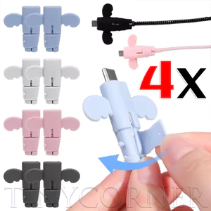 4 Miếng Dán Bảo Vệ Cáp Silicon, Vỏ Sắp Xếp Sạc Điện Thoại Cánh Thiên Thần, Cuộn Dây USB Chống Vỡ Cho Điện Thoại Đa Năng