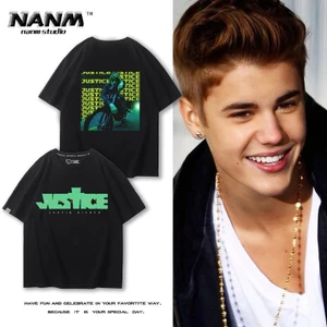 Justin Bieber Justin Bieber Áo Thun Tay Ngắn Nam Nữ Cùng Phong Cách Mùa Hè Cotton Nguyên Chất Đường Phố Mỹ Nửa Tay