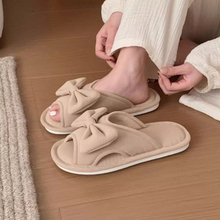 XIXITIAO Dép Nhà Thoải Mái Thời Trang Dễ Thương Nơ Vải Lanh Cotton Bốn Mùa Đa Năng Nữ