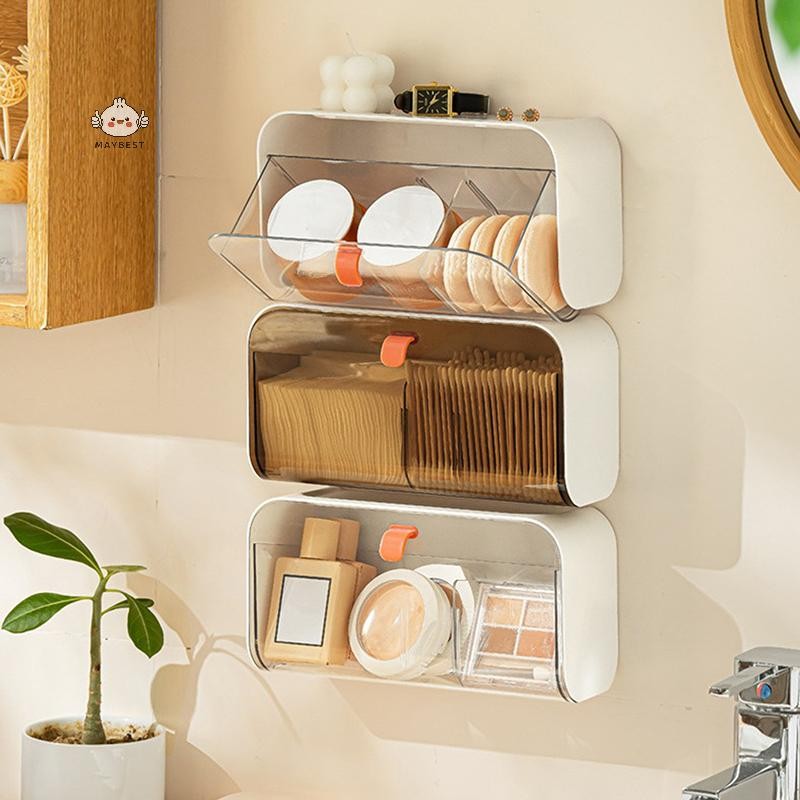Maybest Hộp Bảo Quản Nhà Vệ Sinh Treo Tường Miếng Lót Bông Hộp Bảo Quản Chống Bụi Phòng Tắm Tổ Chức Trang Điểm Son Môi Dính Trang Sức Giá Đỡ {VN}