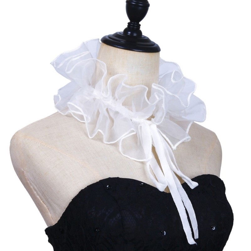 Cinna White Elizabethan Ruffle Cổ Giả Choker Với Vòng Cổ Tay Bộ Cho Hội chợ Phục Hưng và Hiệu Suất Sân khấu