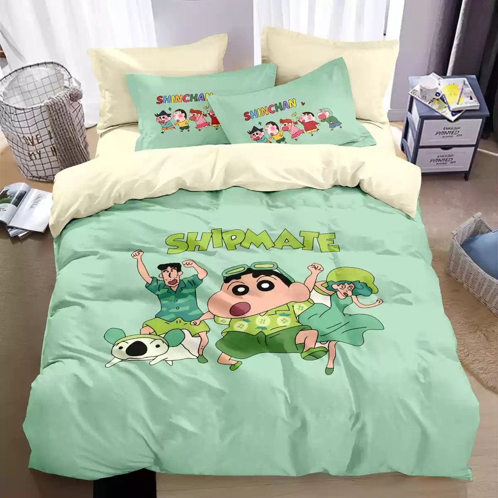 PS1 Crayon Shin-chan 4IN1 Ga Trải Giường Chăn Gối Bộ Chăn Ga Gối Phòng Ngủ Có Thể Giặt Anime Phù Hợp Với SP1