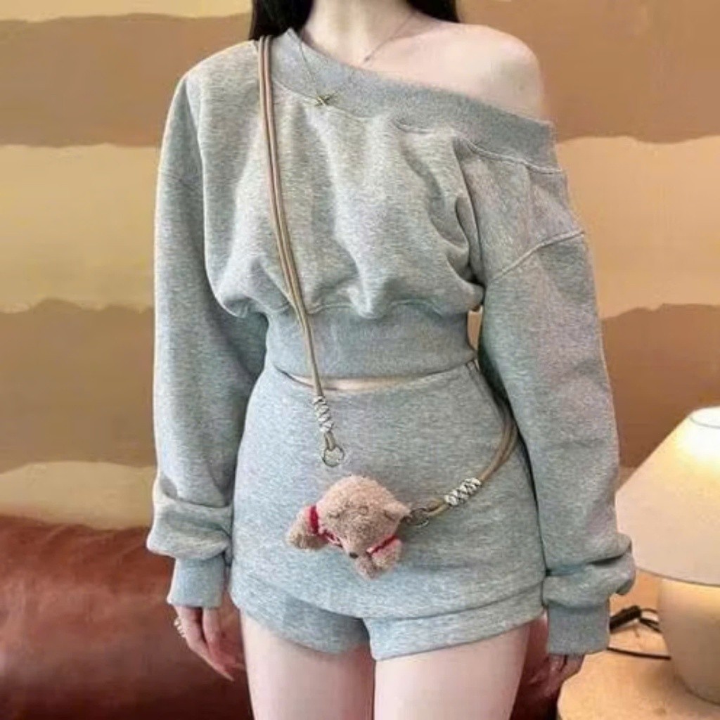 Set Bộ Trễ Vai Nỉ Quần Giả Váy KCloset Bộ Áo Dài Mix Váy Chất Nỉ Dày Dặn Nữ Tính NA618