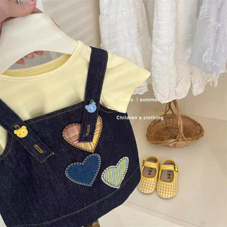 Váy denim cho bé gái mùa hè phong cách mới Bảo Bối nữ phong cách Hàn Quốc thời trang váy vest Áo Thun Hai mảnh