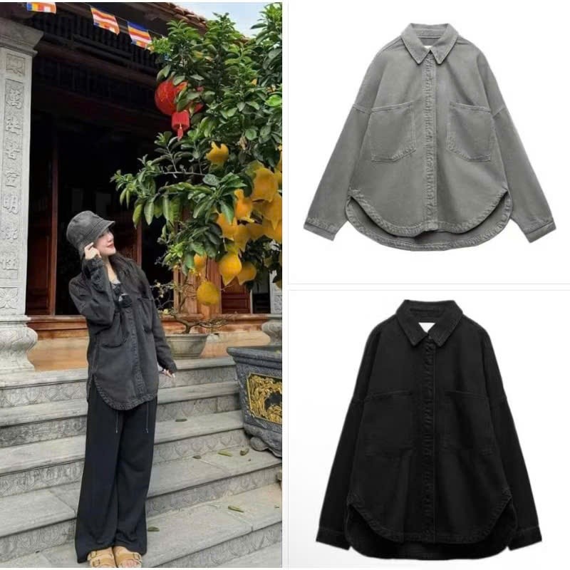 Áo Sơ Mi Kaki Cúc Bấm Vạt Bầu Đuôi Tôm KCloset Áo Khoác Denim Dày Dặn Dáng Rộng Nam Nữ NA789