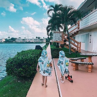 LOOKSHOW Khăn đi biển có mũ trùm đầu in hình cho người lớn Trẻ em Bể bơi khô nhanh Khăn tắm Poncho có áo choàng tắm B4J9