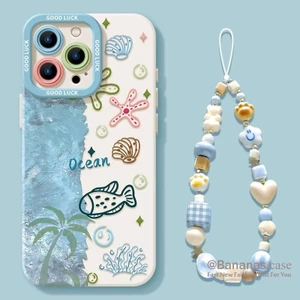 Ốp Điện Thoại Hoạt Hình Ocean Shell Fish + Dây Buộc Cho iPhone 17 16 15 14 13 12 11 Pro Max X Xr Xs Max 7 8 Plus SE2020