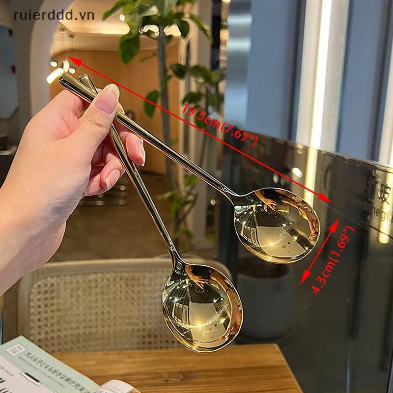 # ruierdd # Thìa nhà bếp vuông lớn bằng thép không gỉ Muỗng súp cơm đáy phẳng cho món tráng miệng Kem phục vụ thìa Bộ đồ ăn.