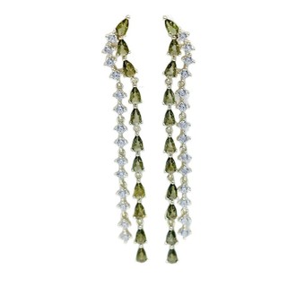 Châu Âu Mỹ ins Phong Cách Mới Xanh Ô Liu Dài Giọt Nước Zircon Bông Tai Nữ