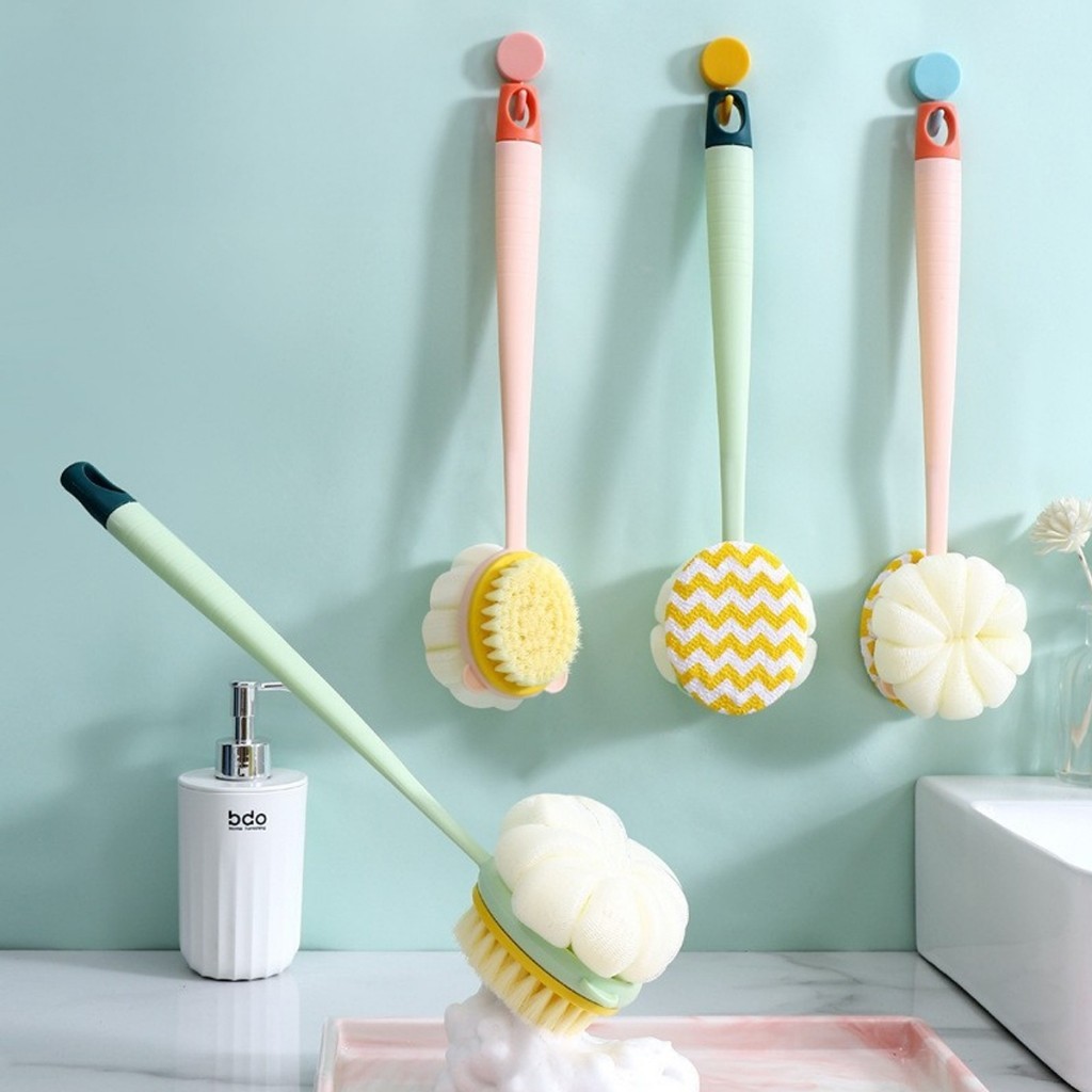 Bông Tắm Chà Lưng 2 Mặt Kèm Bàn Chải Cọ JYoohome Cây Bông Tắm Kì Lưng Tẩy Tế Bào Chết Mềm Mịn