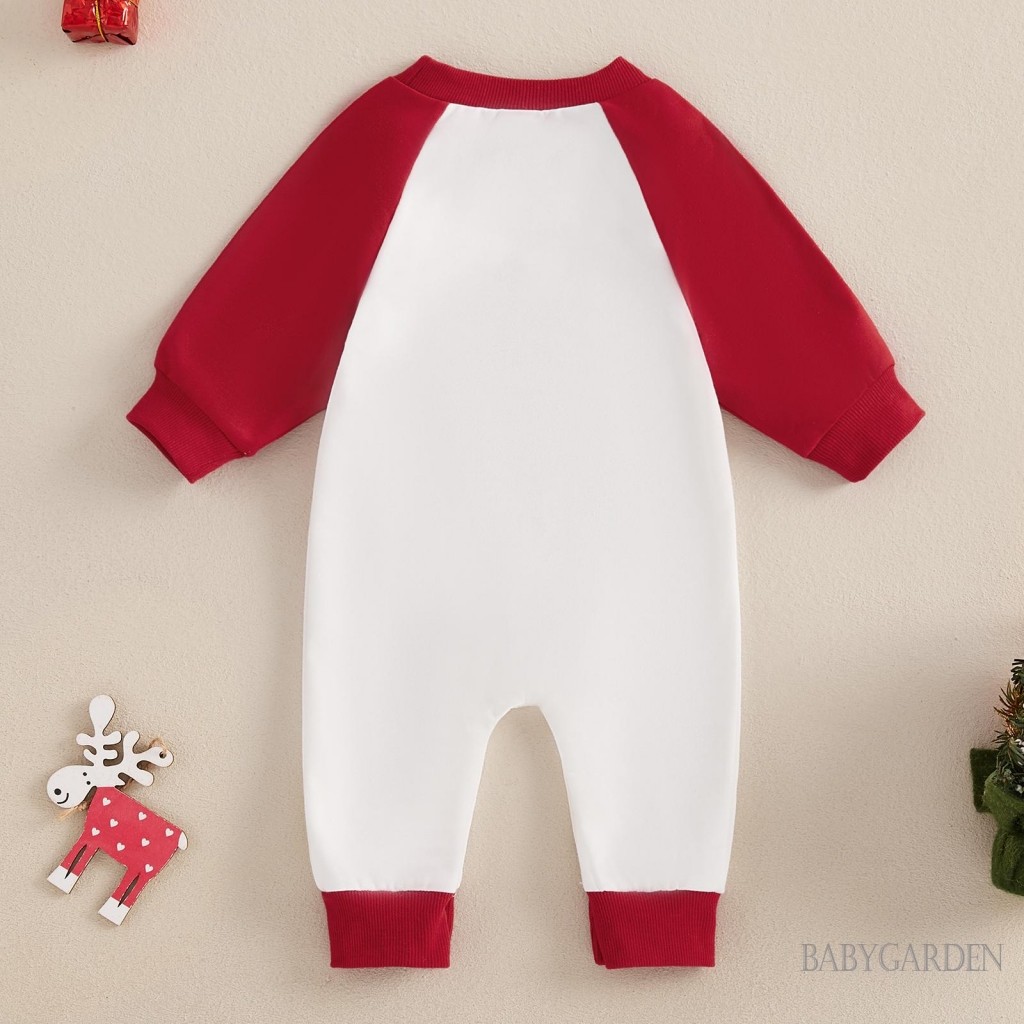 / / -Bộ Áo liền quần dài tay cổ tròn thêu chữ ông già Noel Quần áo Giáng sinh