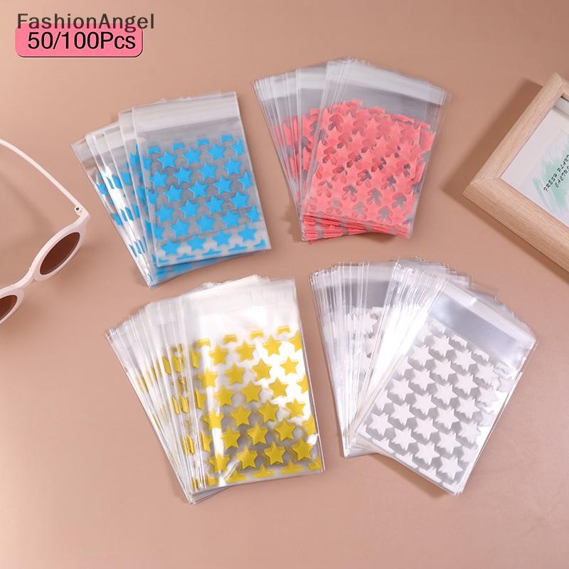 Fashionangel 50 / 100 Chiếc Ins Phong Cách Đơn Giản Ngôi Sao Tự Niêm Phong Túi Kẹo Dễ Thương Túi Opp Trong Suốt Túi Tự Dính Lễ Hội Kẹo Túi Quà VN