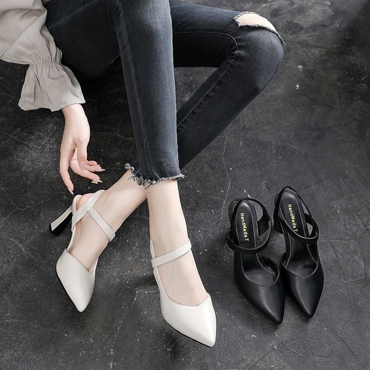 🔥Còn hàng🔥Giày cao gót nữ da mềm mũi nhọn 6p trắng và đen （cỡ 34-42）