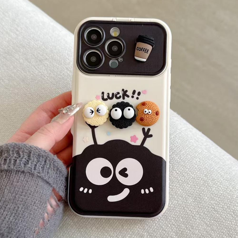 Dễ Thương Bóng Than Búp Bê + Mặt Dây Chuyền Lật Gương Giá Đỡ Ốp Lưng Điện Thoại Cho iPhone 17 Pro Max 17 Air 16 Plus 15 14 13 12 11ProMax Vỏ Bảo Vệ Chống Sốc