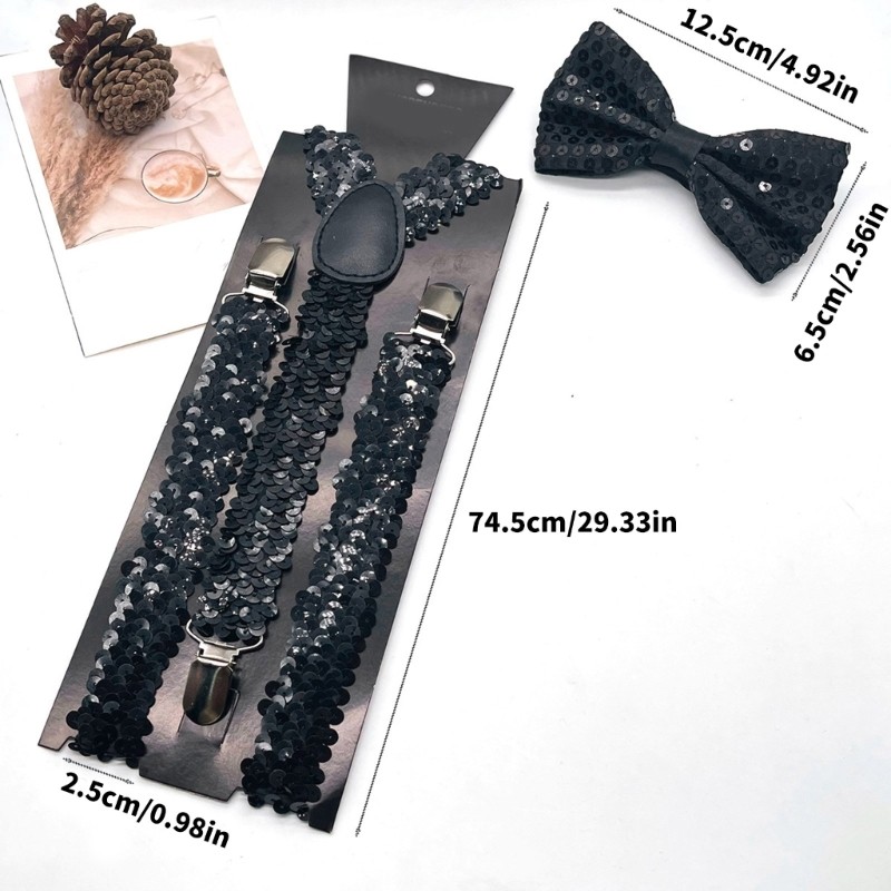 Dasbsug Shining Sequined Suspenders và Neck Bowtie Set dành cho nam giới Nẹp cơ hội trang trọng