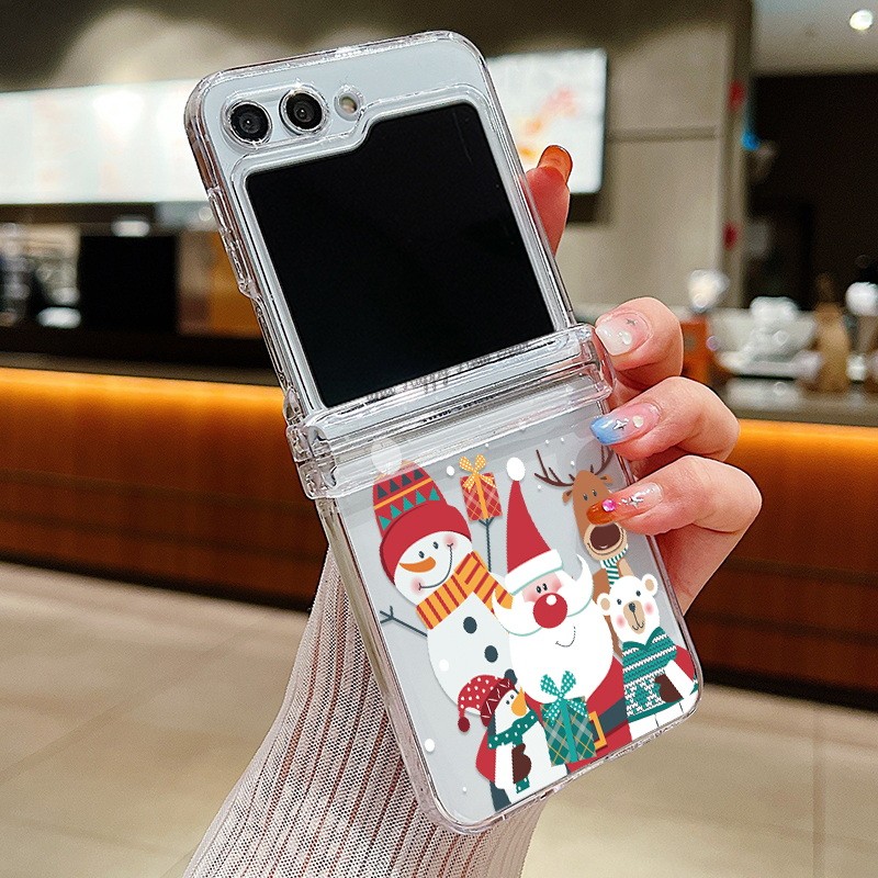 Họa Tiết Giáng Sinh Trong Suốt Vỏ Điện Thoại Samsung Galaxy Z Flip 6 Flip 5 Flip 4 Flip 3 Full Bản Lề Bảo Vệ Chống Sốc Vỏ PC Cứng Cho Samsung Galaxy Z Flip 6 5 4 3
