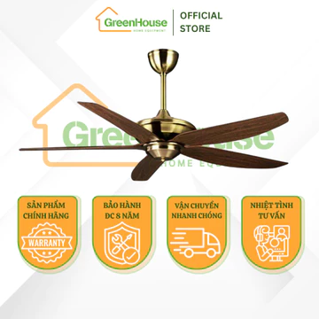 Quạt Trần Vân Gỗ Quạt Đèn GreenHouse Quạt Kiểu Dáng Hiện Đại Đơn Giản, Công Suất 50W, Sải Cánh 1,42m Gió Đều, Mạnh