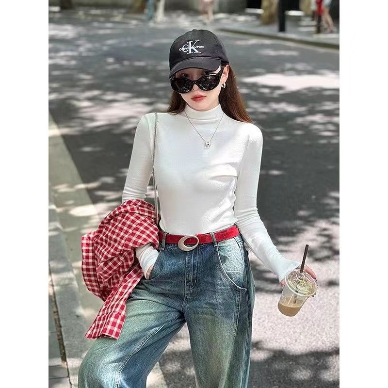Áo giữ nhiệt áo lót nhung cổ cao nửa cho nữ áo mặc trong nhung hai mặt thu đông giữ ấm cho nữ áo thun dài tay