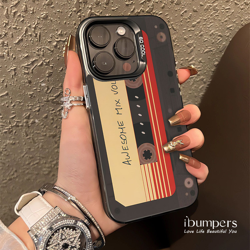 ibumpers Ốp Điện Thoại iPhone Hoài Cổ Mát Băng Cassette Họa Tiết Cho IPhone 16 15 14 12 13 11 Pro Max Ốp Lưng IMD Cứng Và Nhẵn