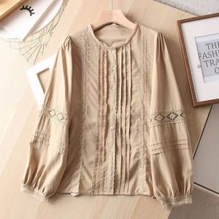 Áo sơ mi dài tay Cotton thêu ren dáng rộng phong cách Hàn Quốc dành cho nữ