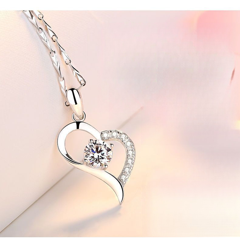 Vòng cổ mặt dây chuyền nữ bằng bạc Sterling 925 Dát Đá Zircon sang trọng nhẹ đơn giản sành điệu mới