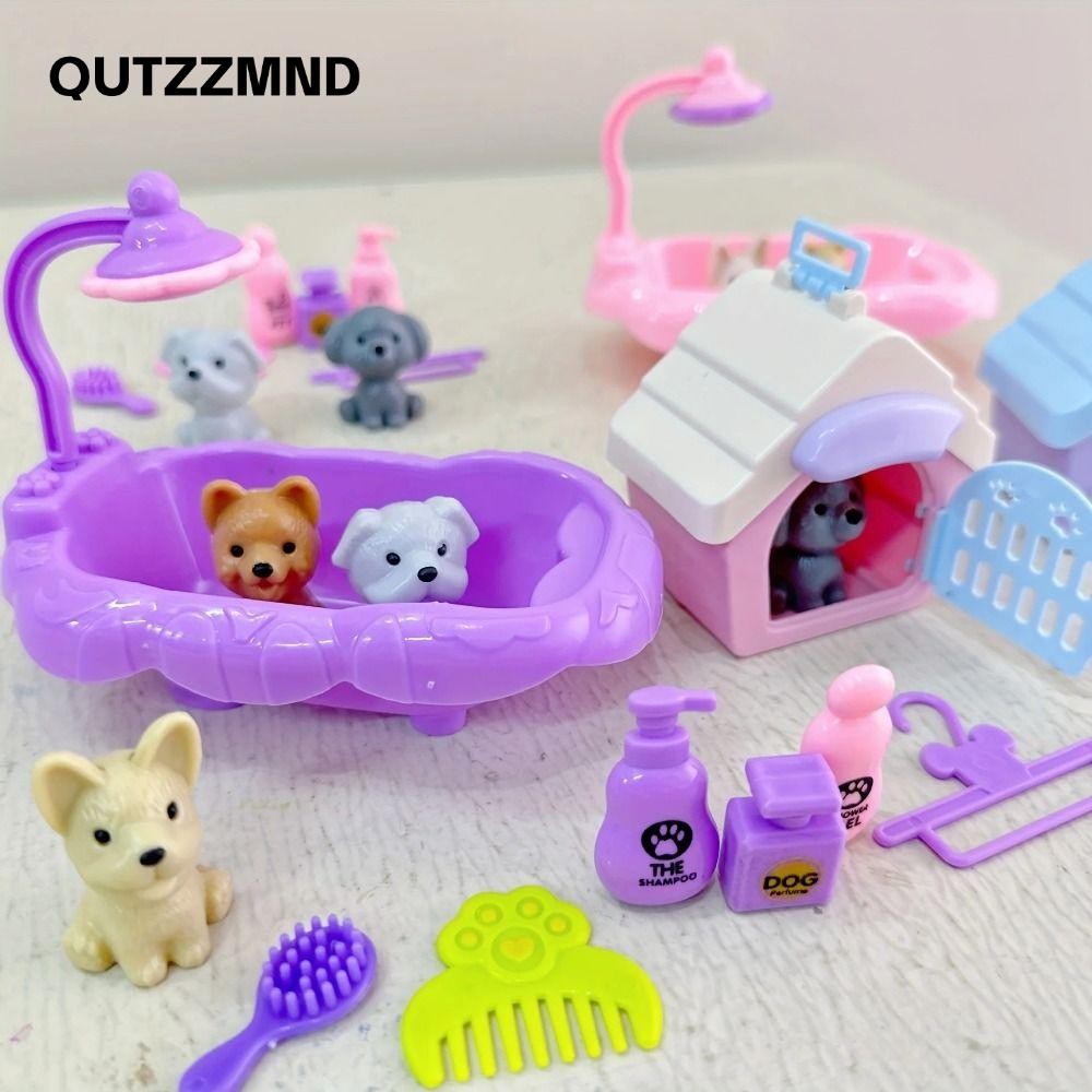 Qutzzmnd Đồ chơi giỏ thú cưng cho chó, Đồ chơi giả vờ thú cưng Mini dễ thương, Đồ chơi trẻ em Cảm giác thị giác Bộ búp bê chó Đồ lồng chó