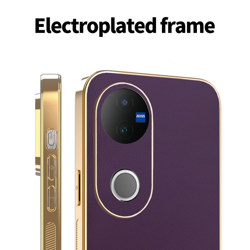 Ốp Lưng Cho Vivo V50 Da Màu Trơn Thanh Lịch Siêu Mỏng TPU Mạ Điện Edge Vỏ Điện Thoại Chống Sốc