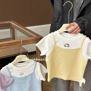 Áo thun bé gái kiểu layer 2 trong 1 – Phối màu dễ thương, phong cách Hàn Quốc