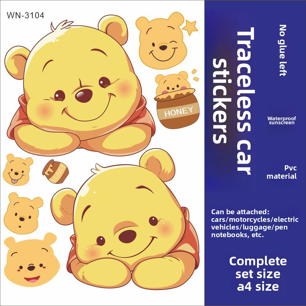 Nhãn dán Winnie The Pooh dễ thương, nhãn dán xe hơi, nhãn dán tường, nhãn dán chống nước, nhãn dán xe máy, nhãn dán tủ lạnh 98Q5