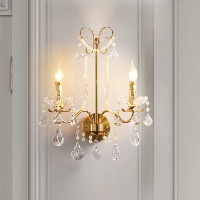 Phong Cách Trung Cổ Giả Nến Kim Loại Sconce, Đèn Tường Pha Lê Sáng Tạo, Phòng Ngủ Phòng Khách Cầu Thang Đèn Trang Trí