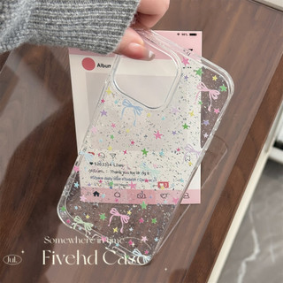 Ins Hàn Quốc Bling Girlish Stars Bow Vỏ Toàn Màn Hình Cho iPhone 11 16 16E 15 14 13 12 Pro Xs Max XR X 7 8 Plus SE Ốp Lưng TPU Mềm HD Trong Suốt Vỏ Điện Thoại Bảo Vệ Lấp Lánh