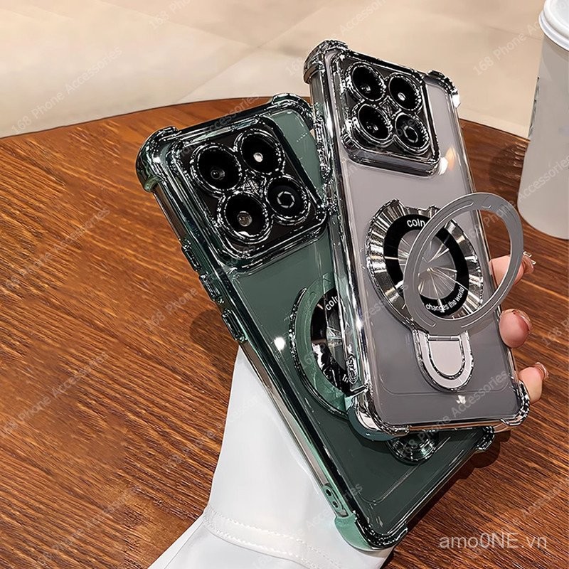 Ốp lưng Honor 200 Smart, ốp lưng Honor X7C trong suốt, chống sốc với giá đỡ điện thoại từ tính, nắp ống kính camera, đệm khí dày, vỏ điện thoại sang trọng