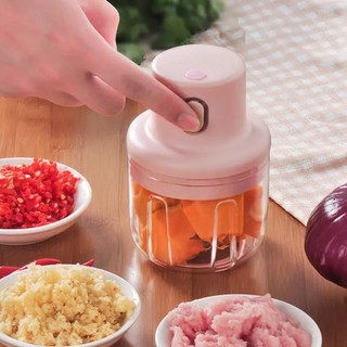 Máy Xay Tỏi Xài Pin 45W và Dụng Cụ Xay Tỏi Ớt Kéo Tay Mẫu Trắng