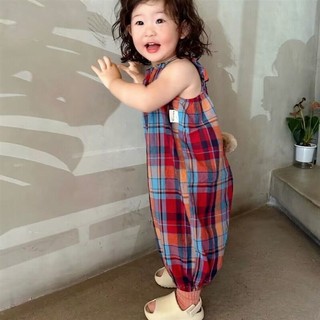 Áo liền quần kẻ sọc cho bé gái phong cách Hàn Quốc, mùa hè dễ thương với đuôi thỏ, quần yếm cho bé gái