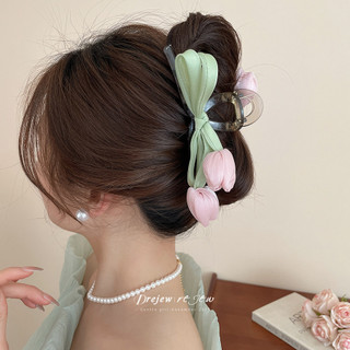 DREJEW Acrylic vải nơ tulip kẹp tóc ngọt ngào nhỏ tươi kẹp thời trang cao cấp khí chất phụ kiện tóc nữ