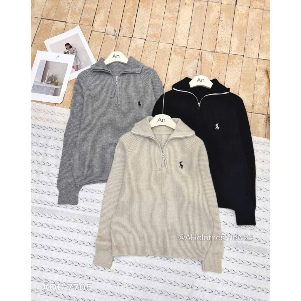 Áo Polo Cổ Sơ Mi Thêu Ngựa KCloset Áo Len Dày Dặn Dáng Rộng Nữ Tính
