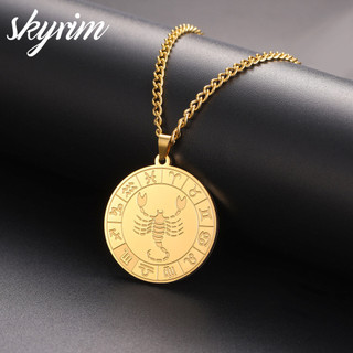 Skyrim Vòng Cổ Nam Nữ Mười Hai Chòm Sao Mặt Dây Chuyền Titan Thép Không Gỉ Trang Sức Thời Trang