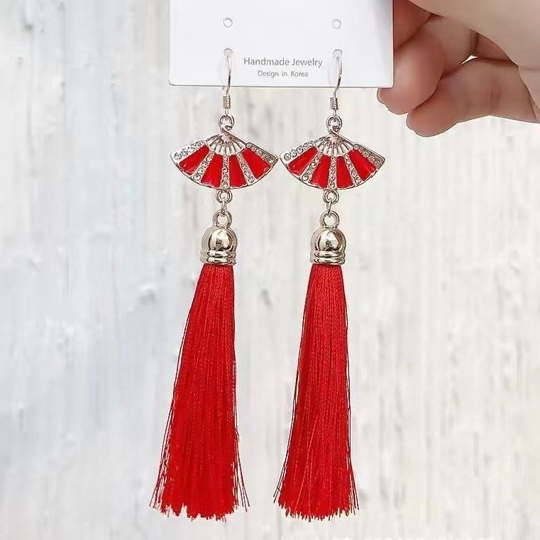 Hoa tai cô dâu tua rua dài phong cách dân tộc Hàn Quốc phụ kiện sườn xám Retro khí chất Hoa tai múa Latin trẻ em