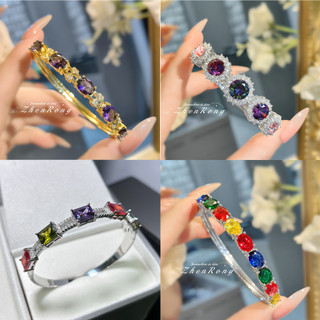 Châu Âu Mỹ ins Phong Cách Mới Đầy Đủ Màu Kim Cương Giả Kim Cương Tự Nhiên Vòng Tay Thạch Anh Tím Nữ