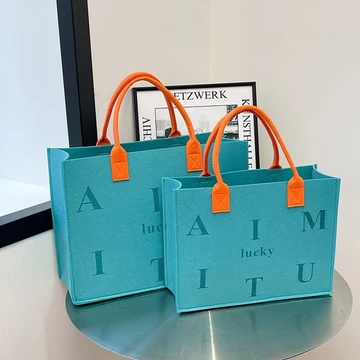 Túi mua sắm nỉ Túi tote nỉ ins Túi mua sắm phong cách Túi tote Túi tote Túi thân thiện với môi trường In hình Túi tote màu trơn không dệt Túi đeo vai dung tích lớn