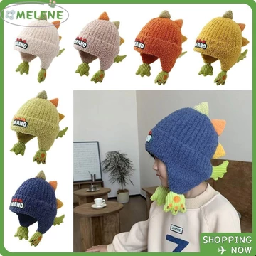 Mũ bảo vệ tai dệt kim MELENE, Mũ mùa thu đông chống gió dày, Mũ chui đầu Mũ ấm áp Mũ trùm đầu hoạt hình Mũ trùm đầu khủng long Beanies Bé trai Bé gái Ấm hơn Mũ len ngoài trời